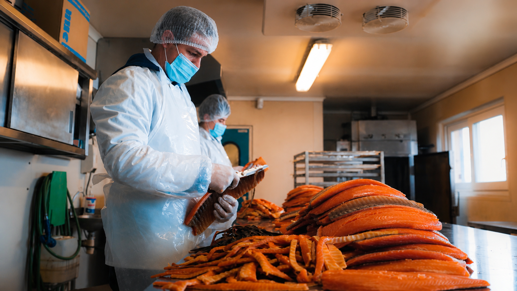 Équipe des Viviers de Térénez au travail dans les viviers, au bord de l'Aulne